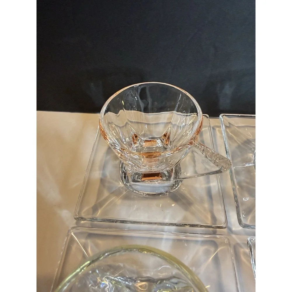 RCR Fusion Italian Crystal Espresso Cups & Square Saucers Set of 6 Italy